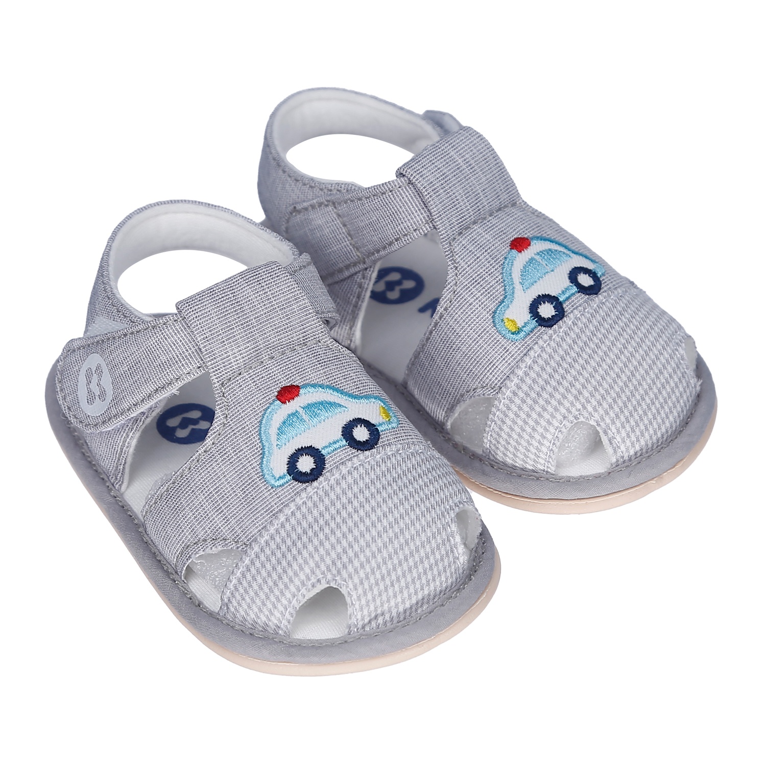 Sandal tập đi cho bé KidsPlaza thêu Ô Tô K21 (Ghi) hình 1