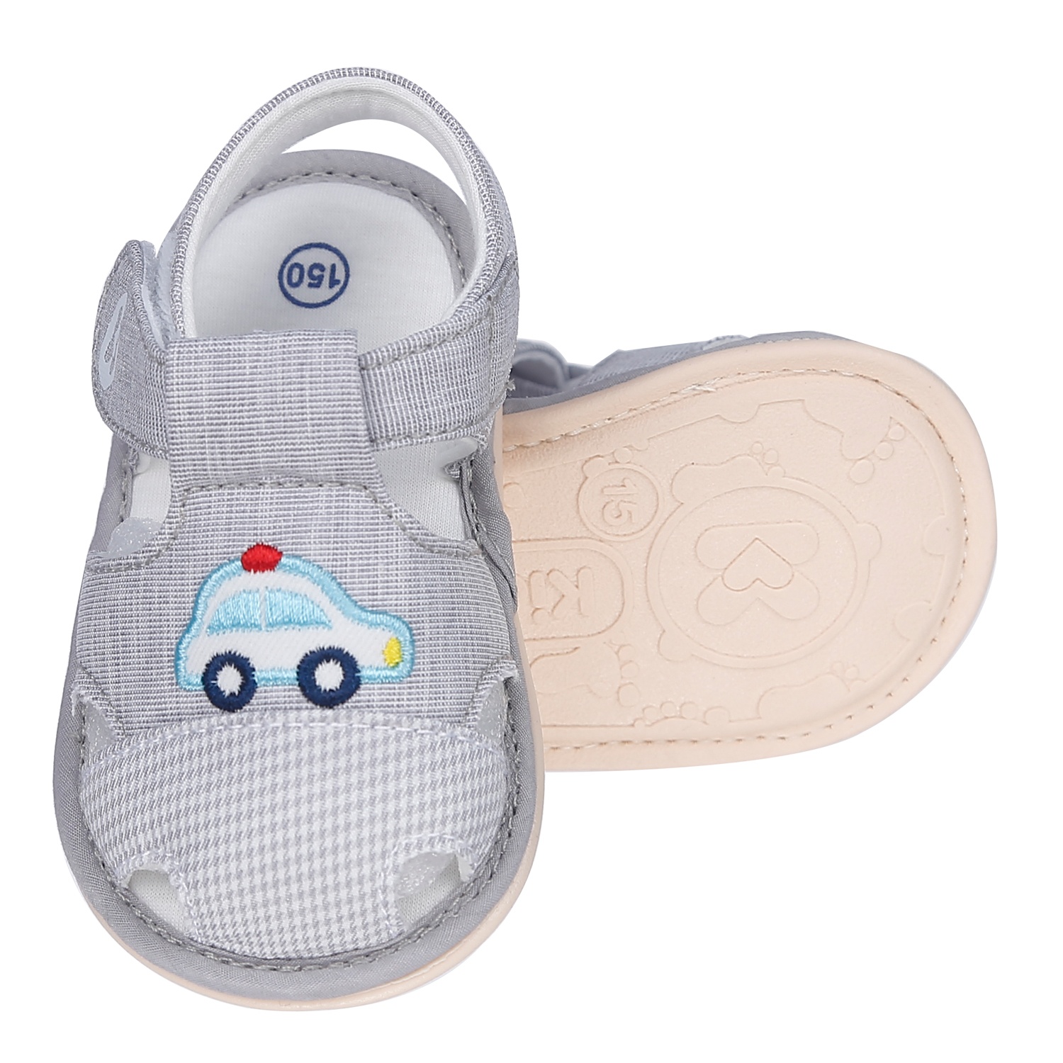 Sandal tập đi cho bé KidsPlaza thêu Ô Tô K21 (Ghi) hình 2