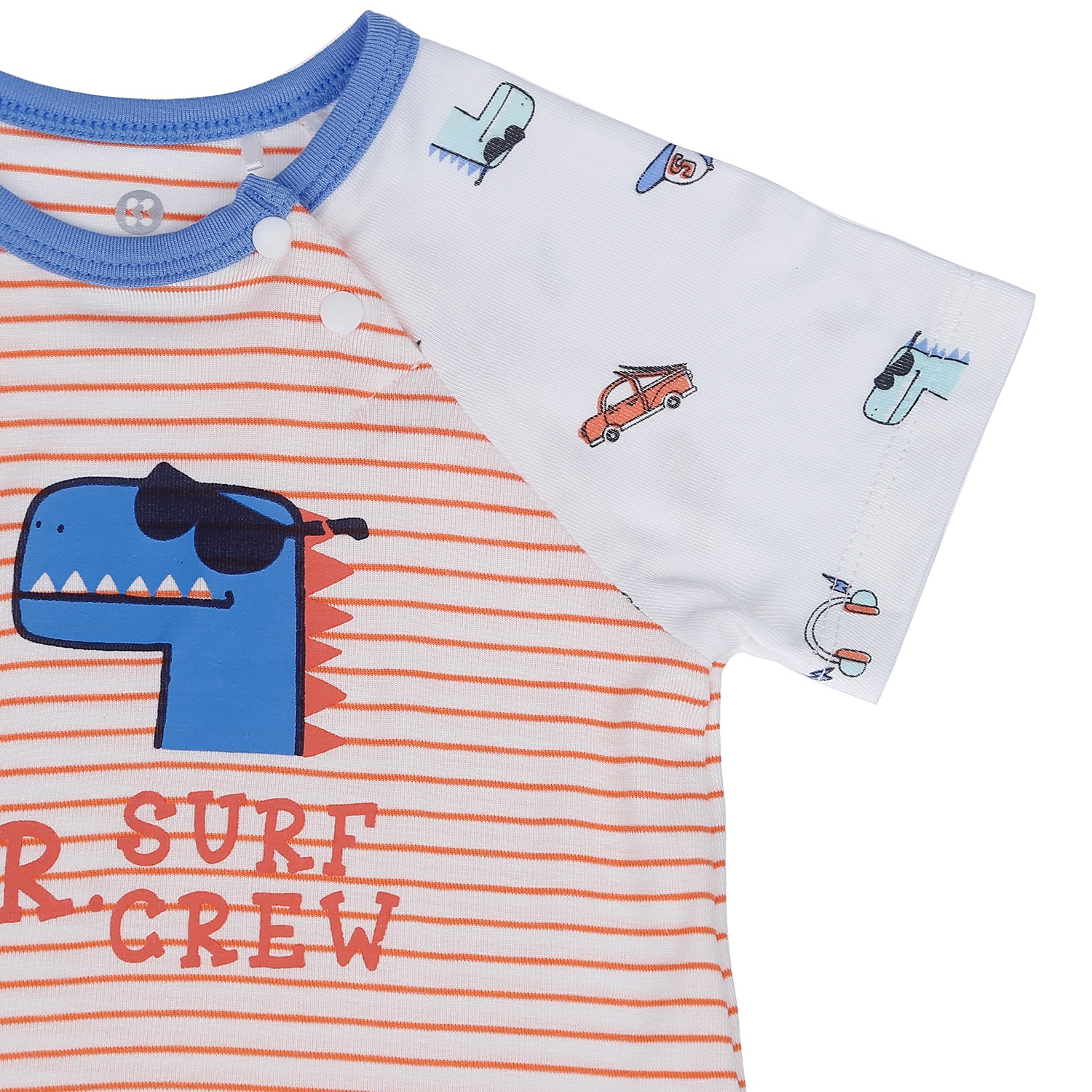 Bộ body đùi Otis KidsPlaza cho bé trai in hình Khủng Long ND21H (Trắng - Kẻ Cam) hình 4