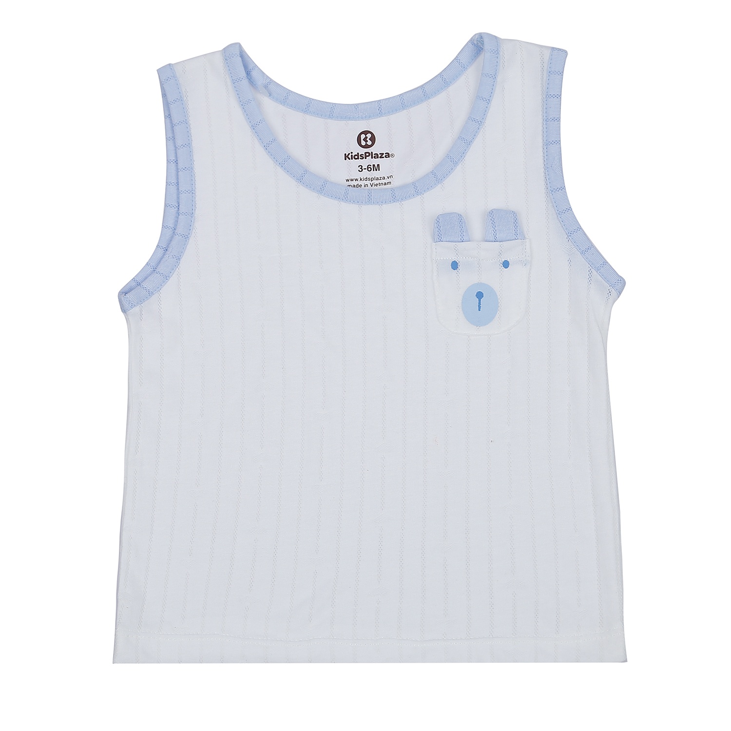 Bộ quần áo ba lỗ KidsPlaza túi gấu ngực HN21H (Xanh Trắng) hình 2