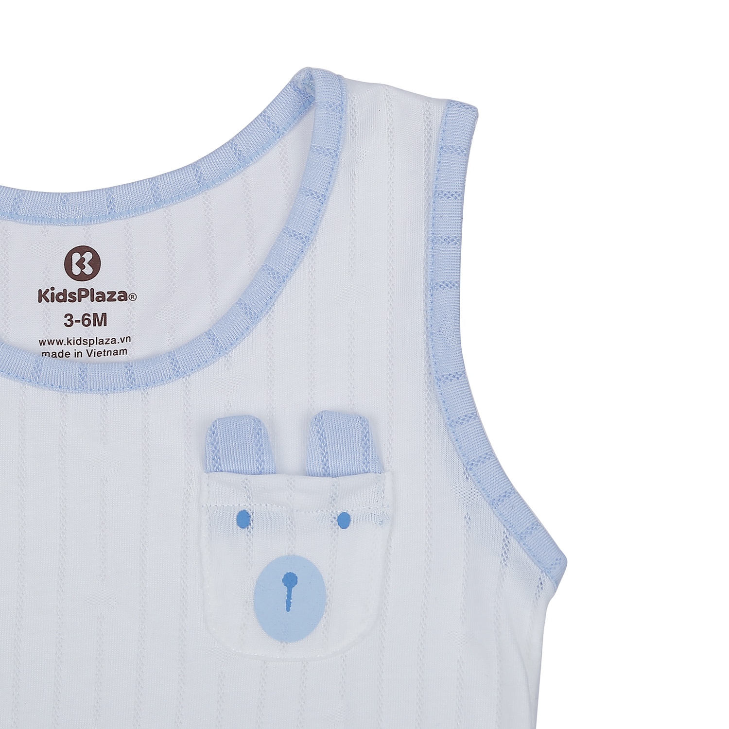 Bộ quần áo ba lỗ KidsPlaza túi gấu ngực HN21H (Xanh Trắng) hình 4
