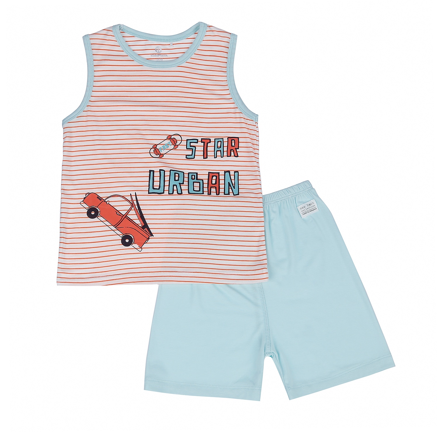 Bộ quần áo ba lỗ Otis kẻ bé trai KidsPlaza ND21H (Cam Xanh) hình 1