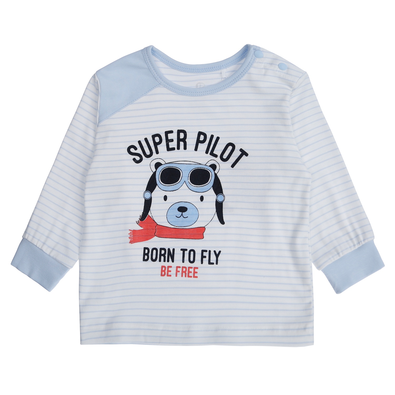 Bộ quần áo bé trai dài tay cài vai Otis KidsPlaza ND21T (Trắng Xanh) hình 2