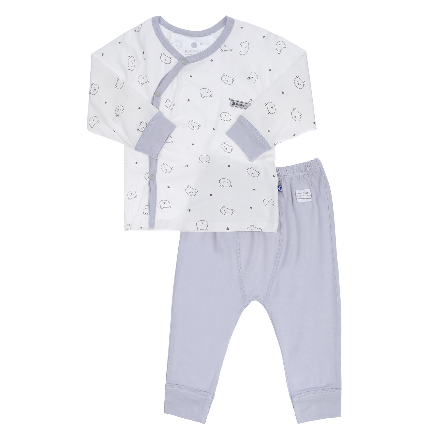 Bộ quần áo cài chéo dài tay KidsPlaza in hình gấu M21T (Trắng Ghi) hình 1