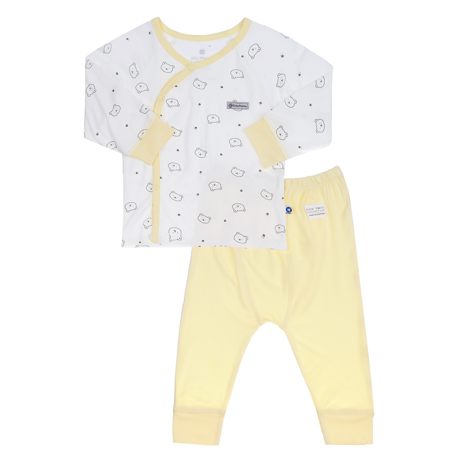 Bộ quần áo cài chéo dài tay KidsPlaza in hình gấu M21T (Trắng Vàng) hình 1