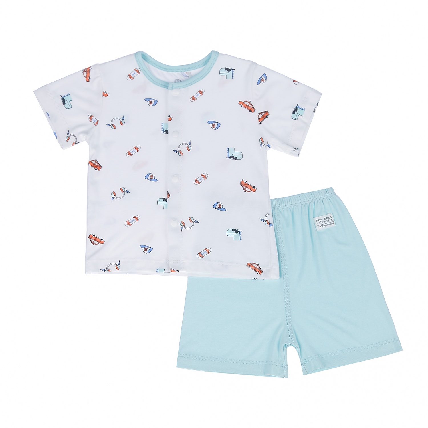 Bộ quần áo cộc tay cài giữa bé trai Otis TKL KidsPlaza ND21H (Trắng Xanh) hình 1