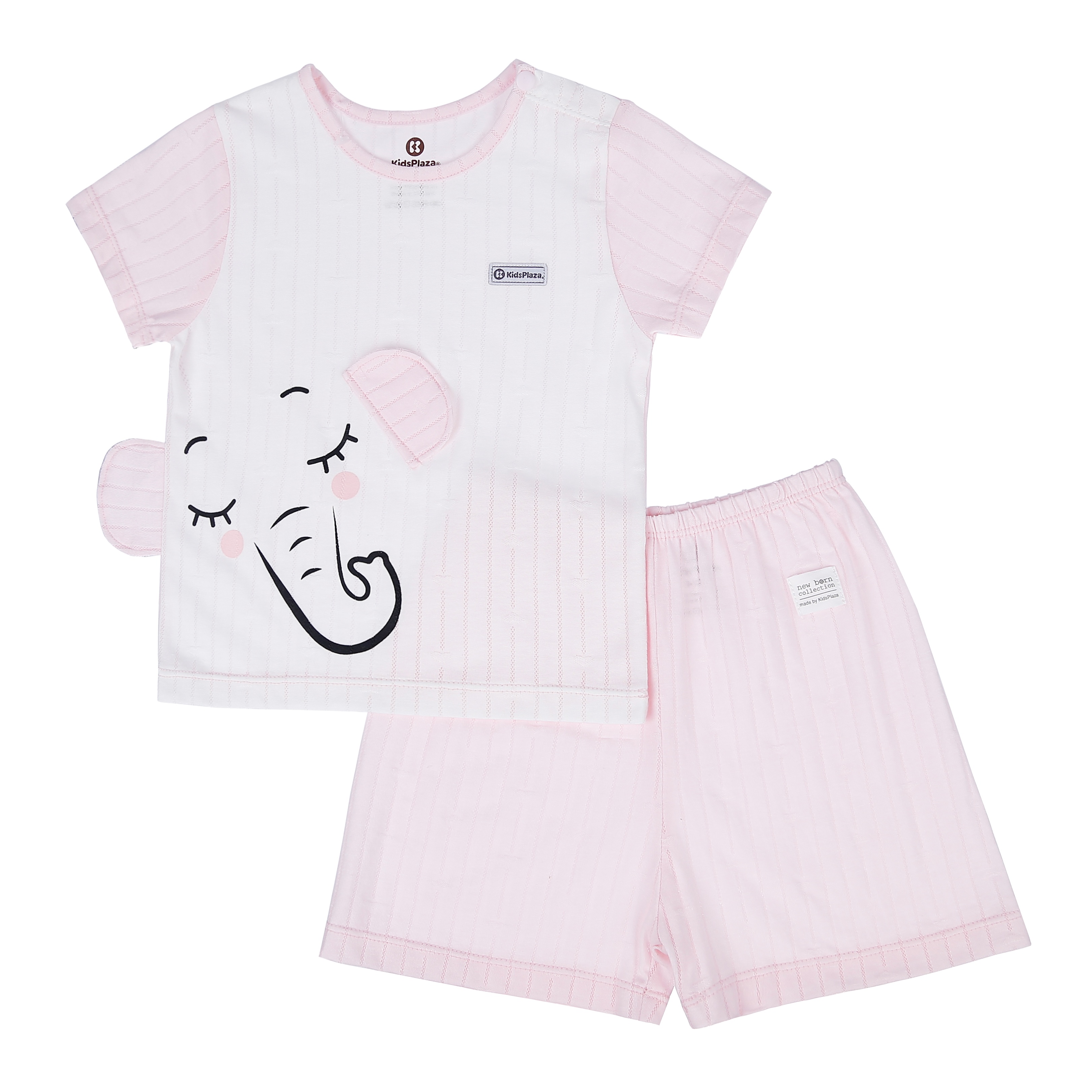 Bộ quần áo cộc tay KidsPlaza cài vai in hình Voi HN21H (Hồng Nhạt) hình 1