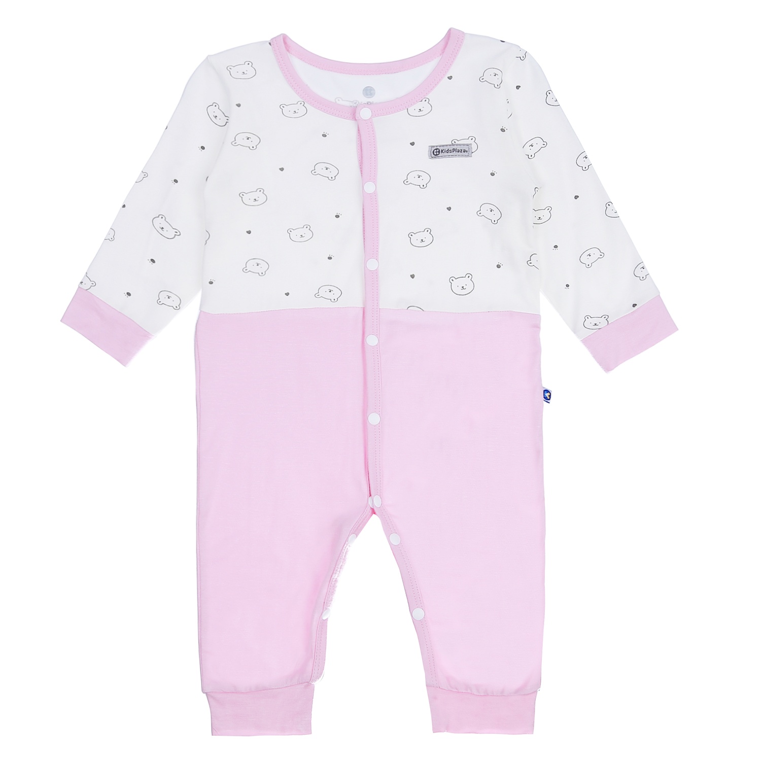 Body cài giữa tay dài KidsPlaza in hình gấu M21T (Trắng Hồng) hình 1