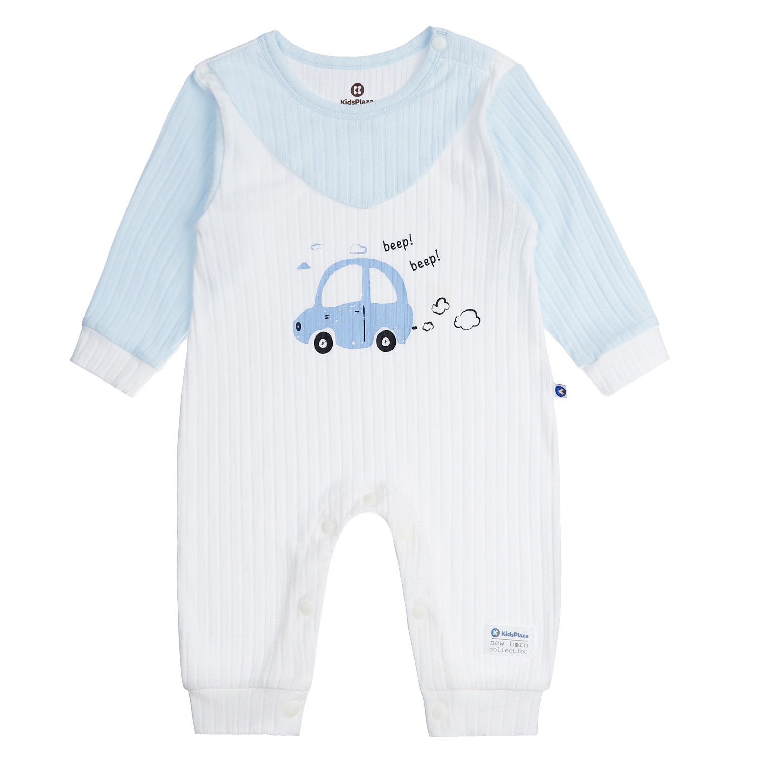 Body sơ sinh dài tay KidsPlaza yếm in Ô Tô HN21T (Trắng Xanh) hình 1