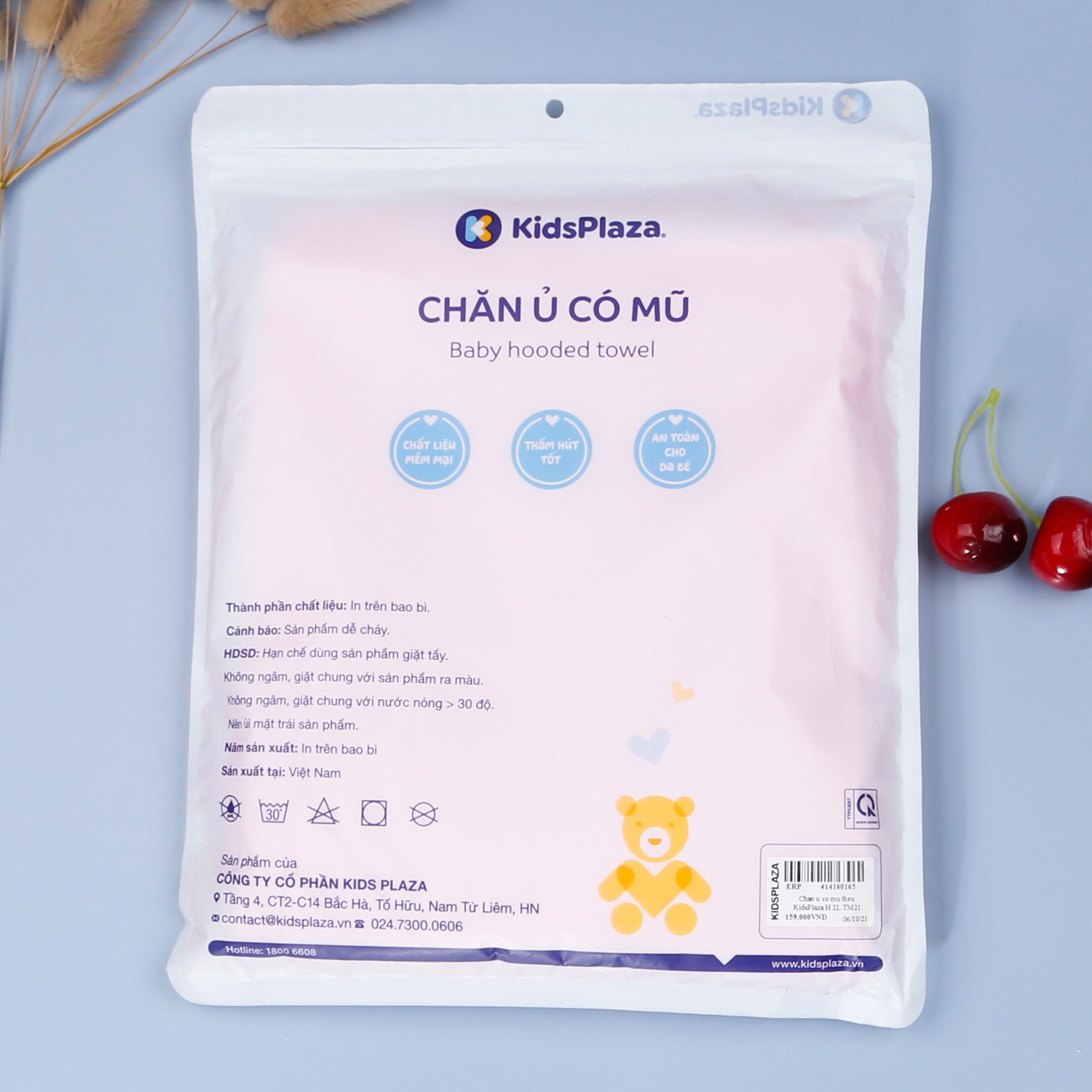 Chăn ủ 2 lớp có mũ thêu KidsPlaza TM21 (Hồng) hình 3