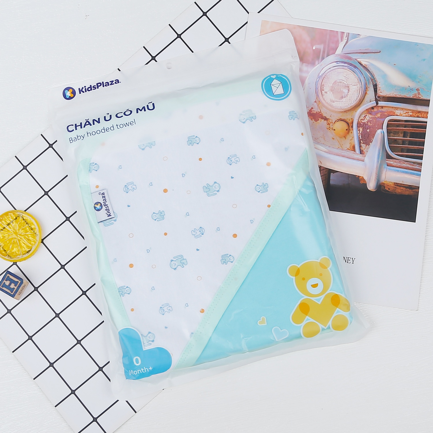 Chăn ủ có mũ in hình 2 lớp KidsPlaza TM21 (Xanh) hình 1