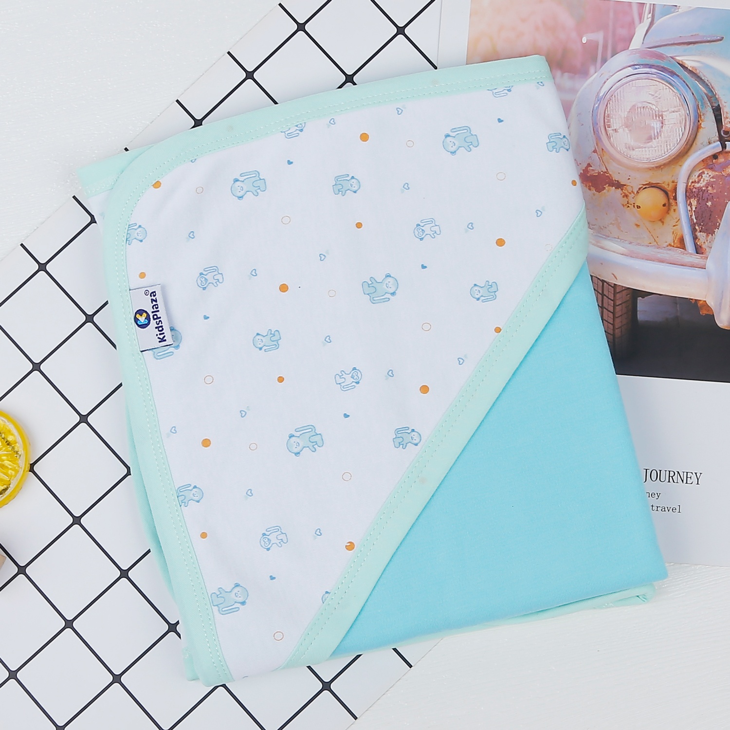 Chăn ủ có mũ in hình 2 lớp KidsPlaza TM21 (Xanh) hình 3