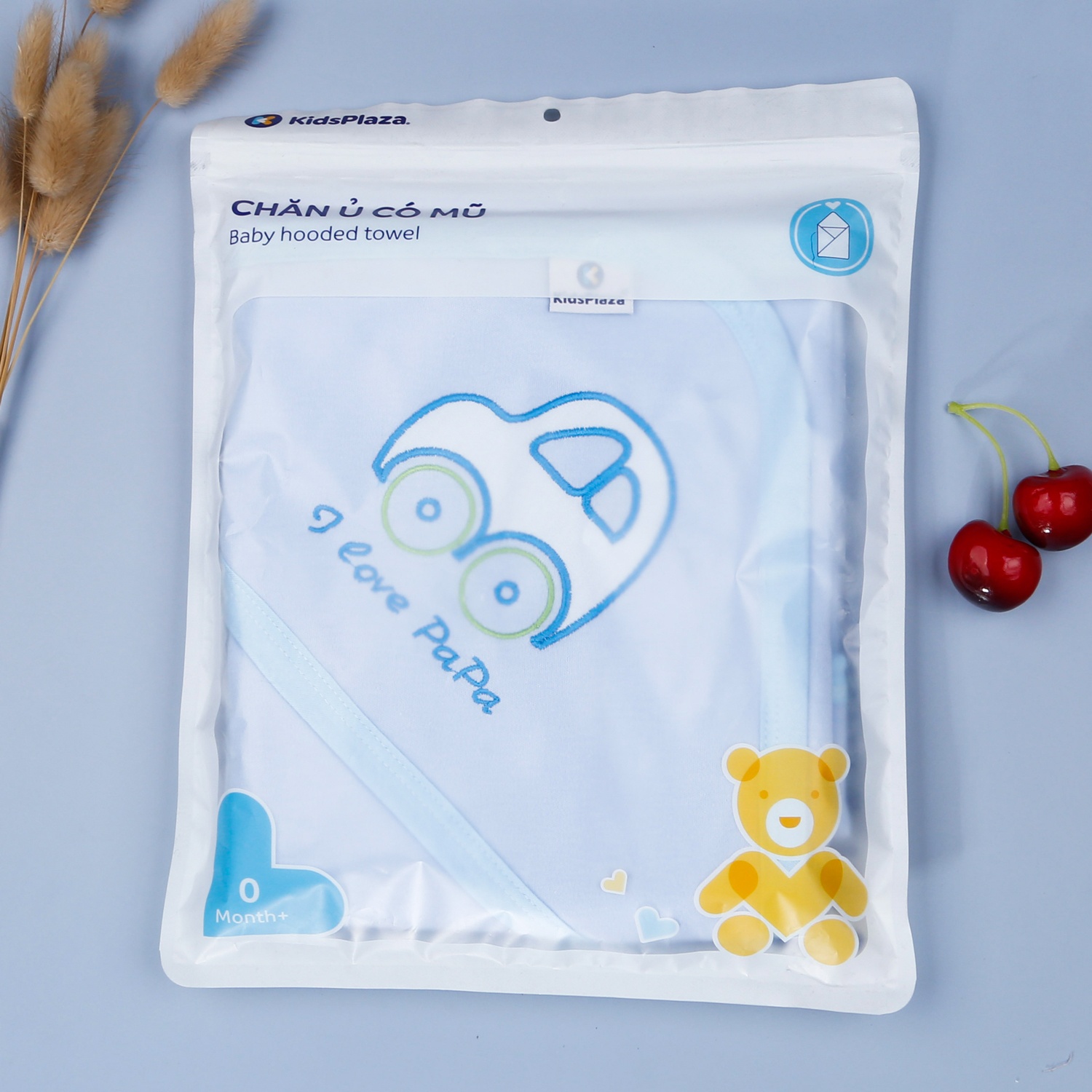 Chăn ủ có mũ thêu KidsPlaza 1 lớp TM21 (Xanh) hình 1