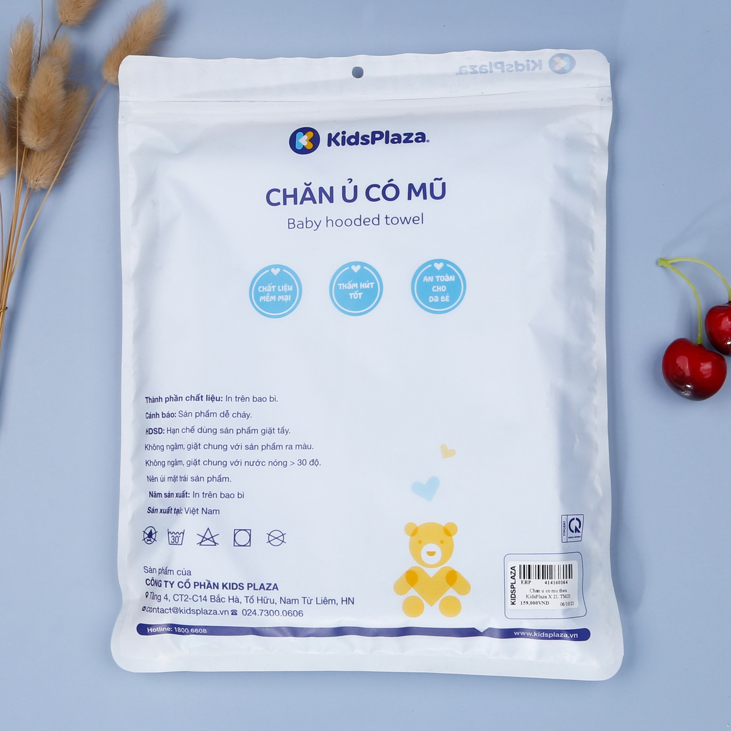 Chăn ủ có mũ thêu KidsPlaza 1 lớp TM21 (Xanh) hình 3