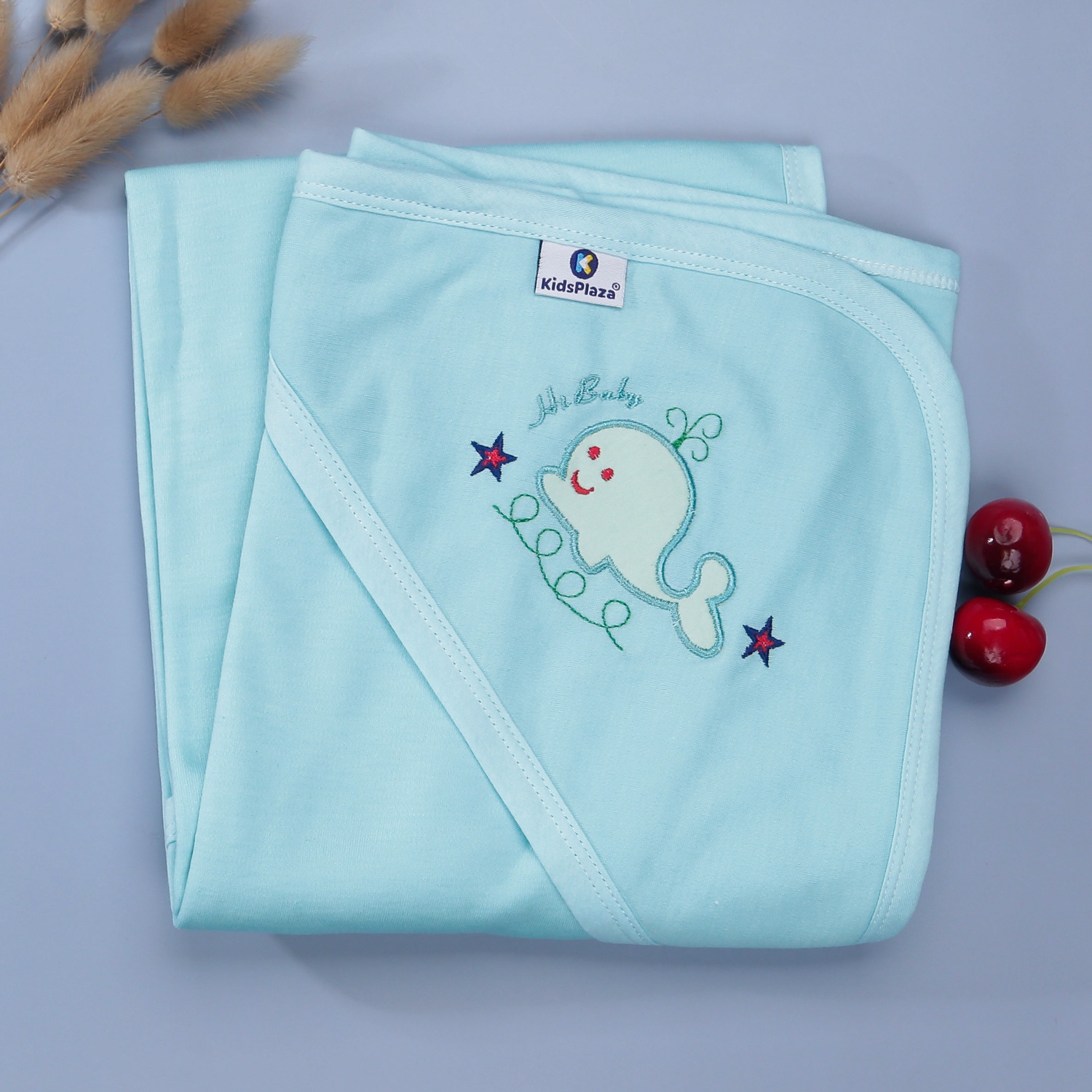 Chăn ủ có mũ thêu hình KidsPlaza 2 lớp TM21 (Xanh) hình 2