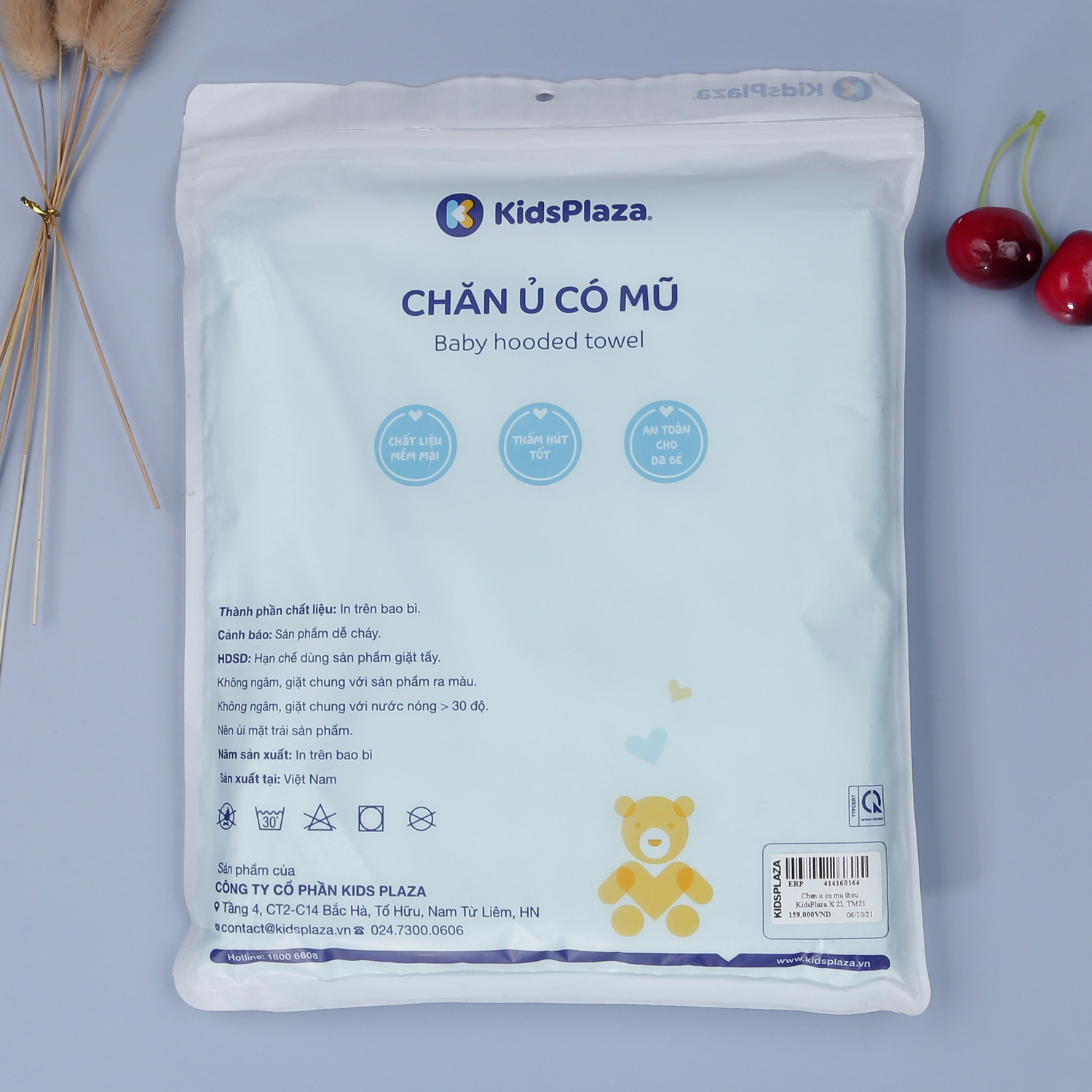 Chăn ủ có mũ thêu hình KidsPlaza 2 lớp TM21 (Xanh) hình 4