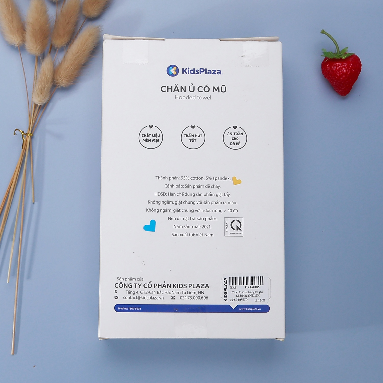 Chăn ủ có mũ Otis trắng kẻ ghi KidsPlaza ND22H hình 3