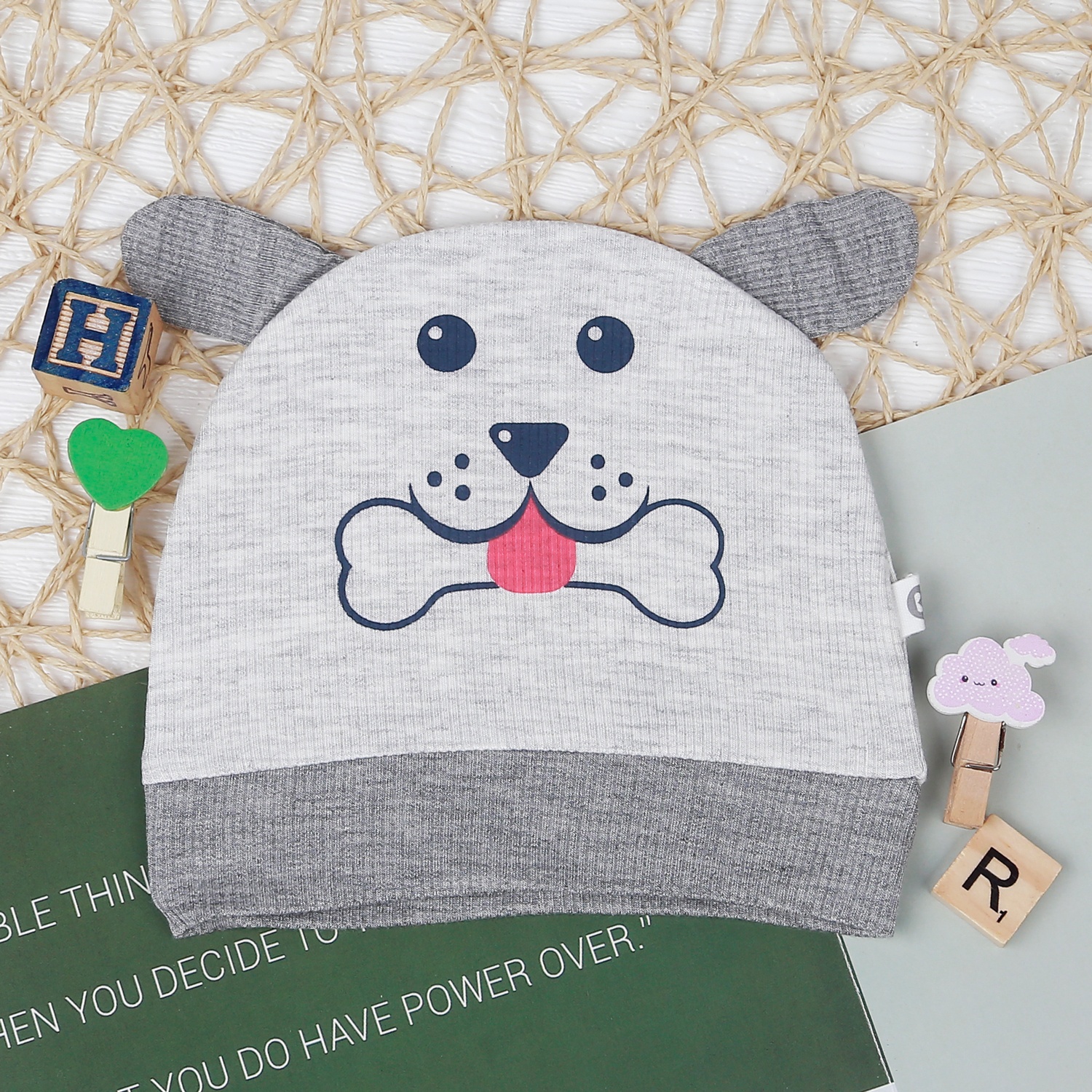 Mũ sơ sinh kẻ tăm KidsPlaza ND22T (Ghi) hình 1