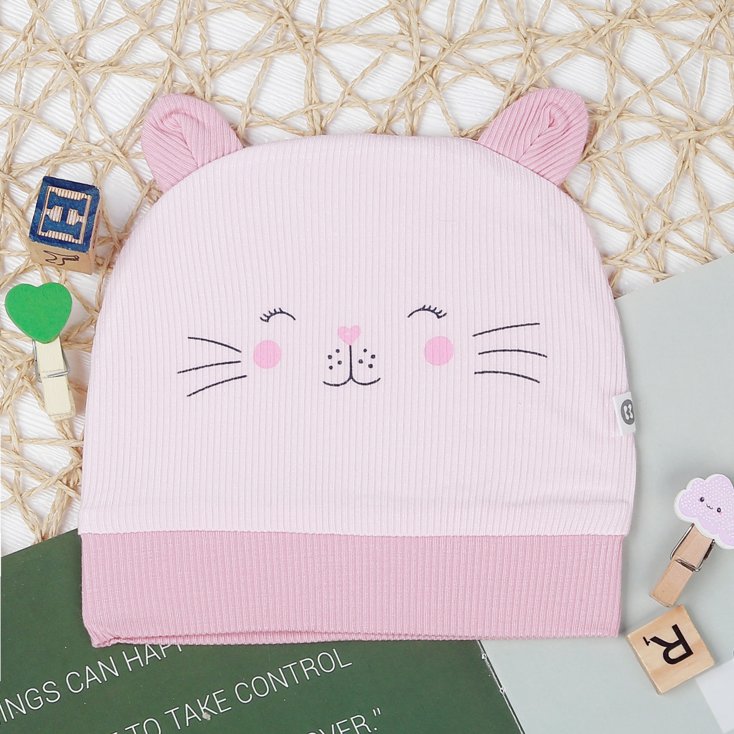 Mũ sơ sinh kẻ tăm KidsPlaza ND22T (Hồng) hình 1