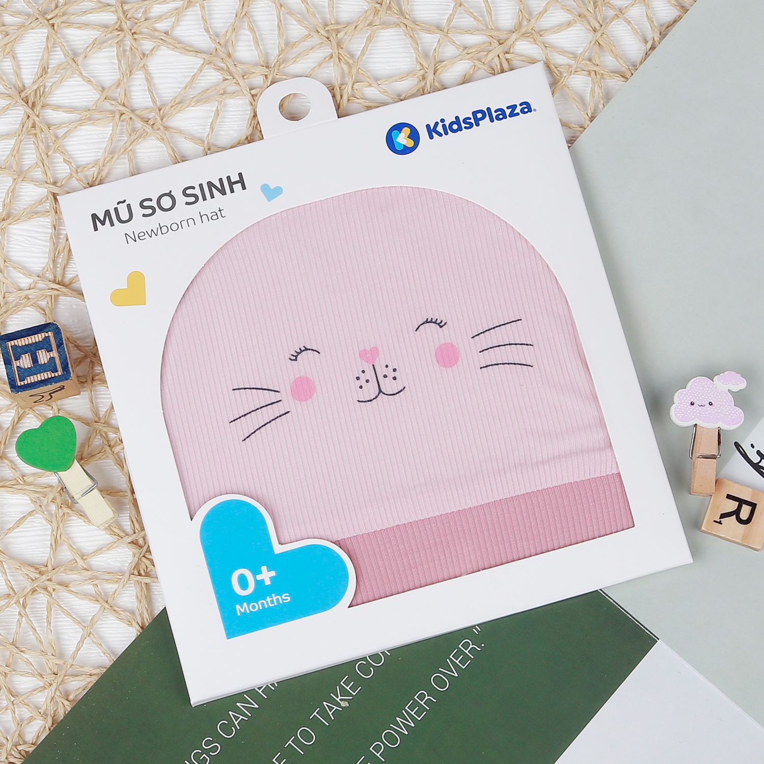 Mũ sơ sinh kẻ tăm KidsPlaza ND22T (Hồng) hình 4