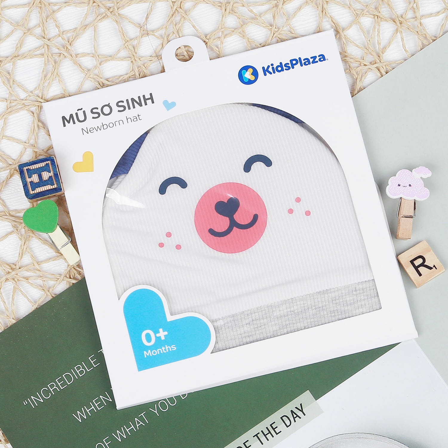 Mũ sơ sinh kẻ tăm KidsPlaza ND22T (Trắng ghi) hình 4