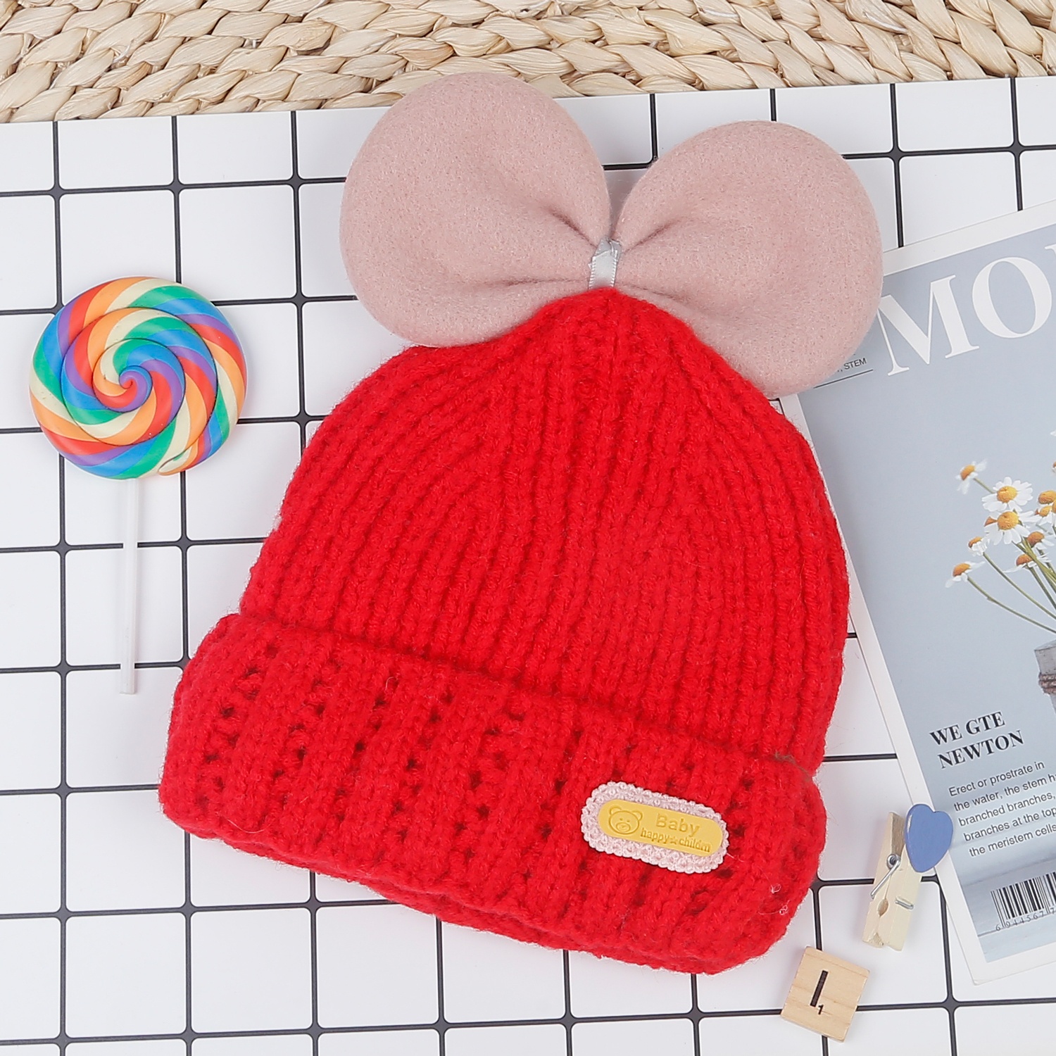 Mũ len hình nơ cho bé gái Kidsplaza 22K-WH05 (Đỏ) hình 1