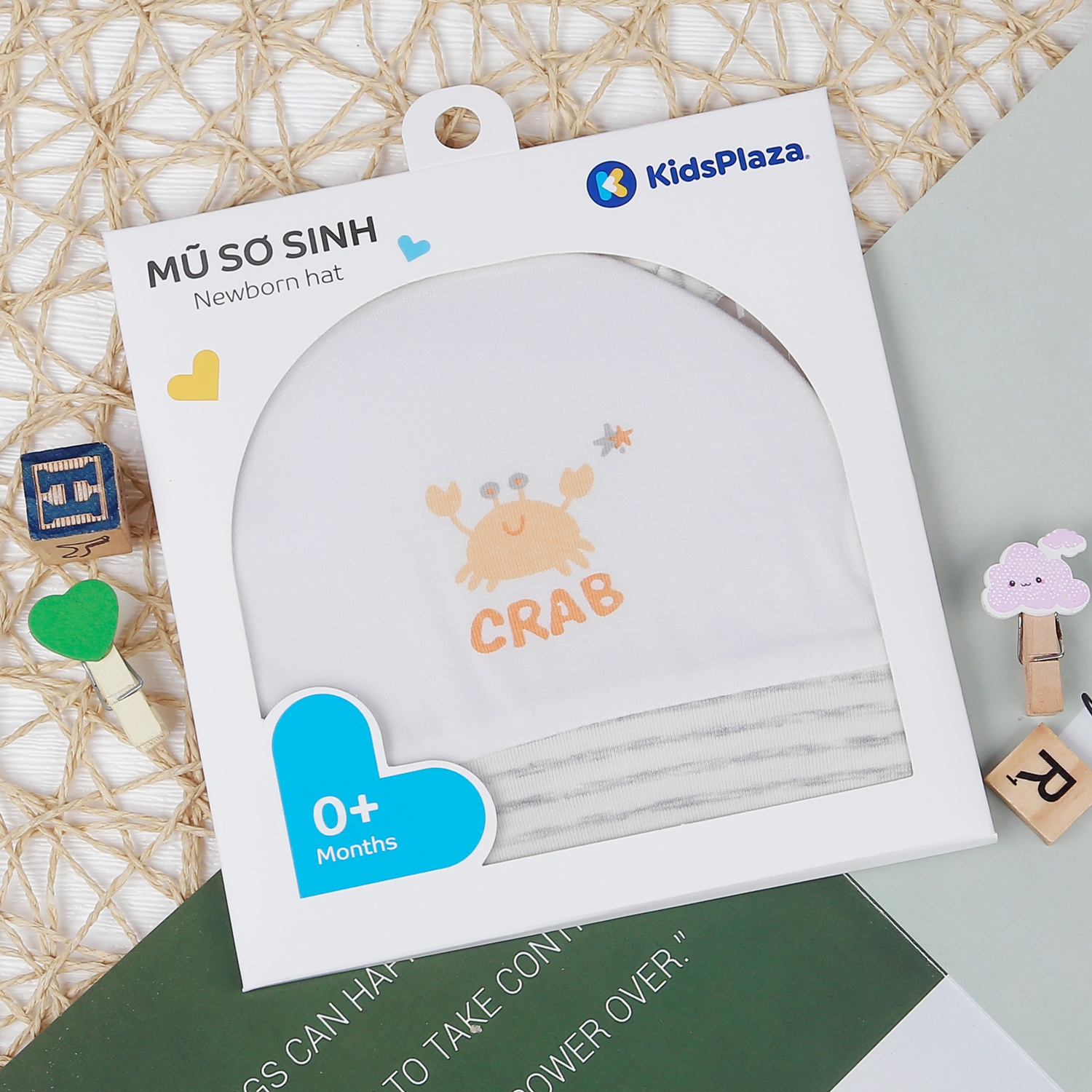 Mũ sơ sinh Otis bé trai in crab KidsPlaza ND22T (Trắng kẻ ghi) hình 4