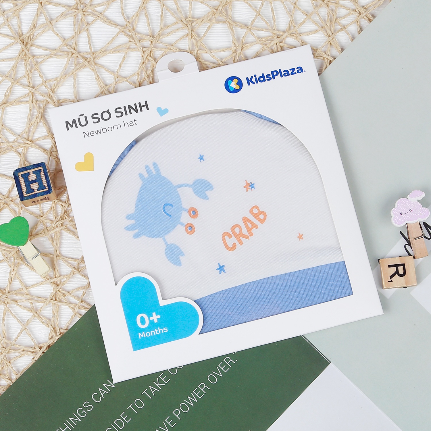 Mũ sơ sinh Otis bé trai in crab KidsPlaza ND22T (Trắng xanh) hình 4