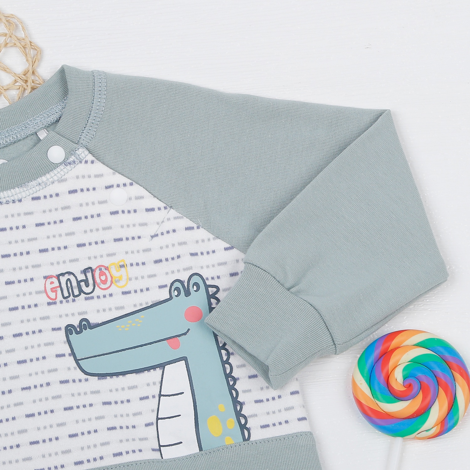 Bộ bé trai dài tay cài vai kẻ nét đứt ND22D (Xanh Ngọc) hình 3