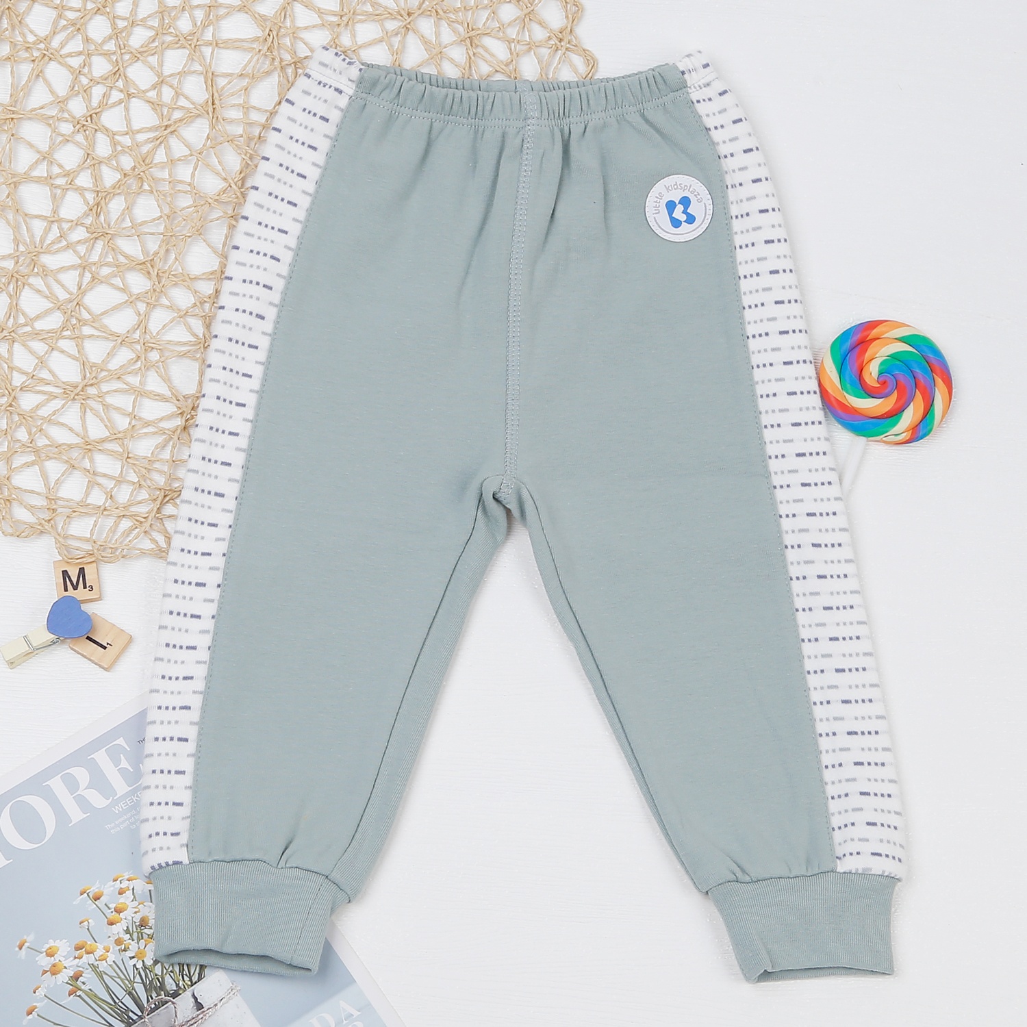 Bộ bé trai dài tay cài vai kẻ nét đứt ND22D (Xanh Ngọc) hình 5