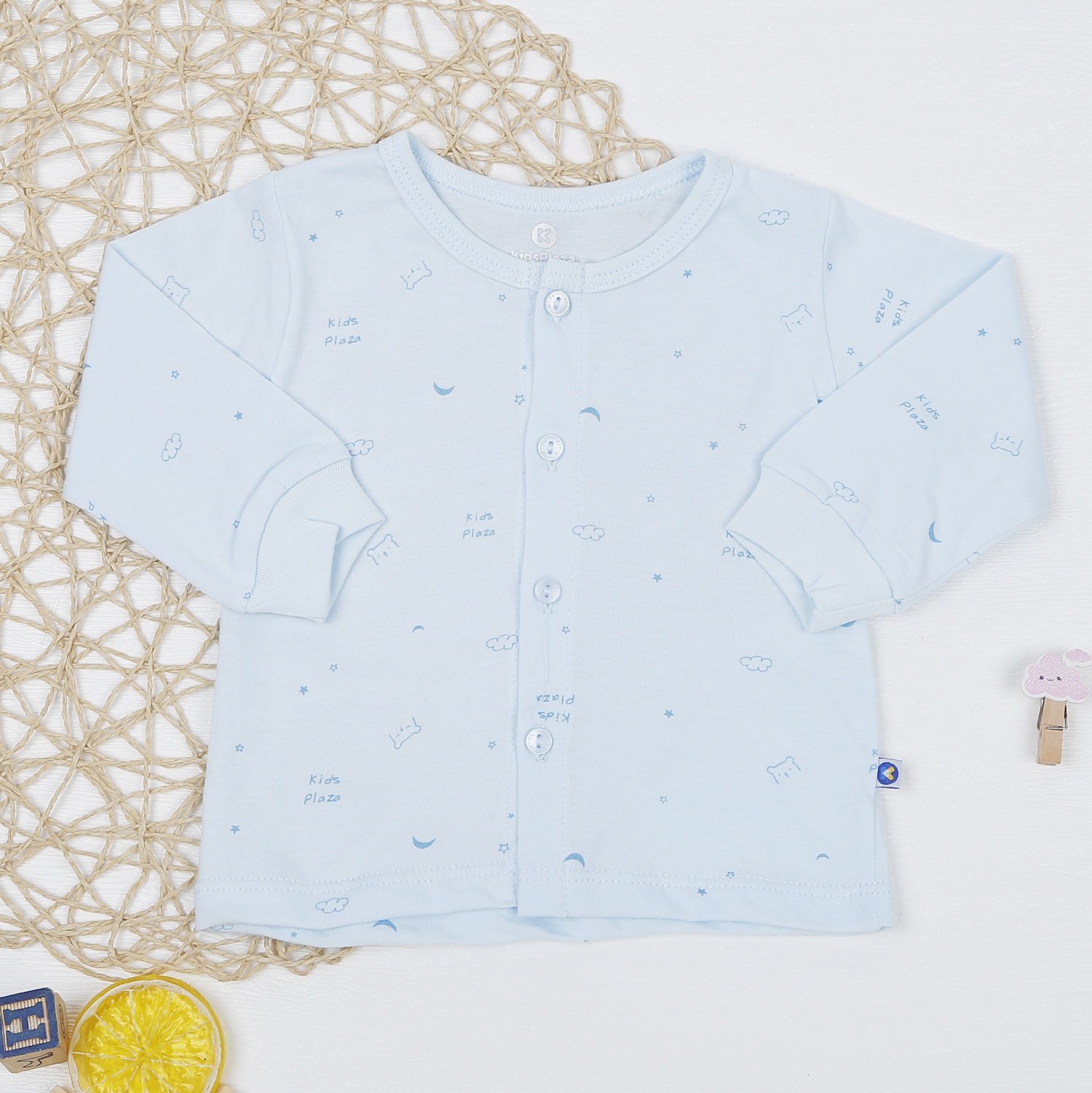 Bộ quần áo sơ sinh dài tay cài giữa KidsPlaza NBA22 (Xanh) hình 2