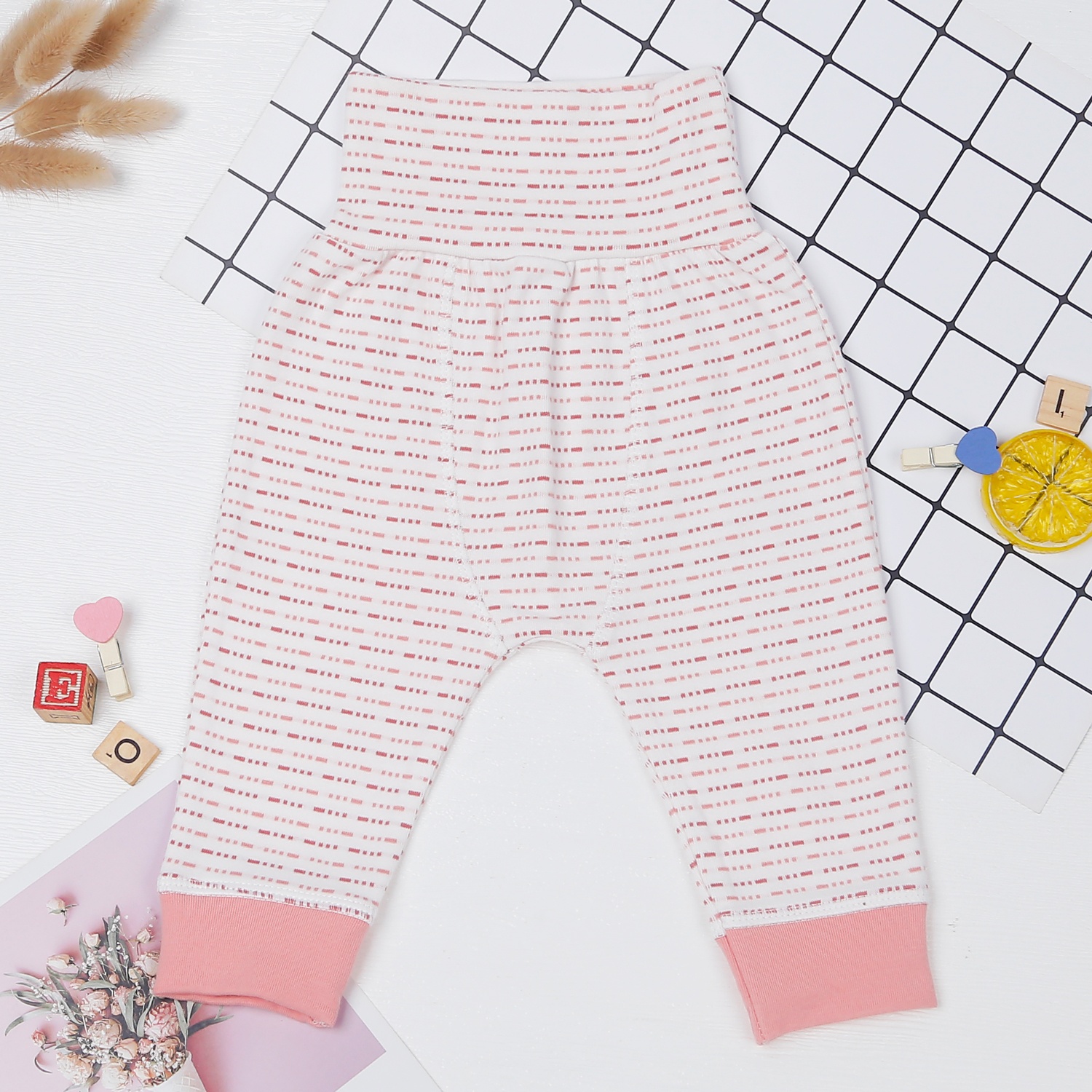 Bộ quần áo bé gái dài tay cài lệch kẻ nét đứt ND22D (Hồng) hình 5