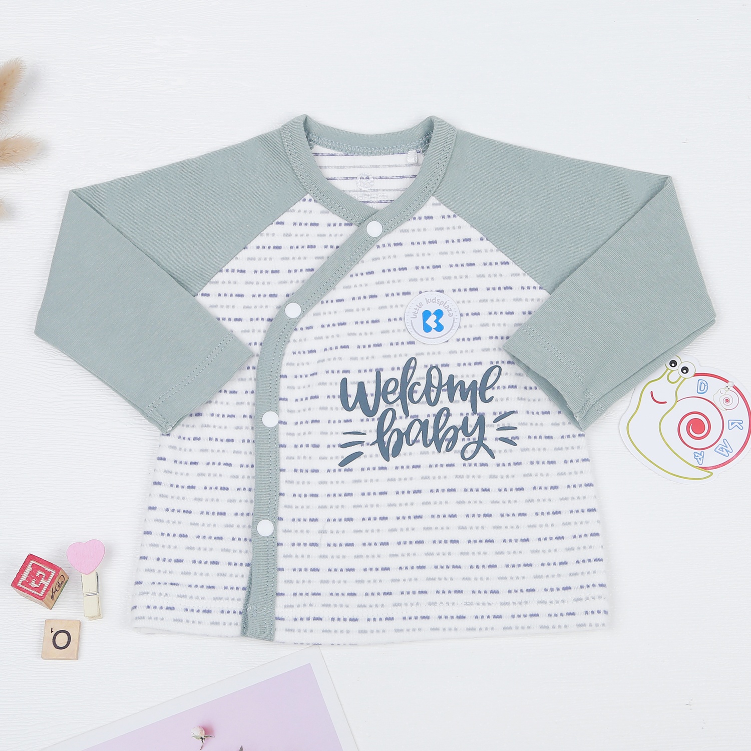 Bộ quần áo bé trai dài tay cài lệch kẻ nét đứt ND22D hình 2