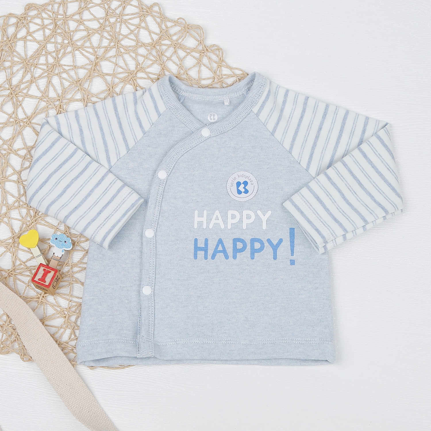 Bộ quần áo dài tay bé trai cài lệch kẻ xanh ND22D hình 2