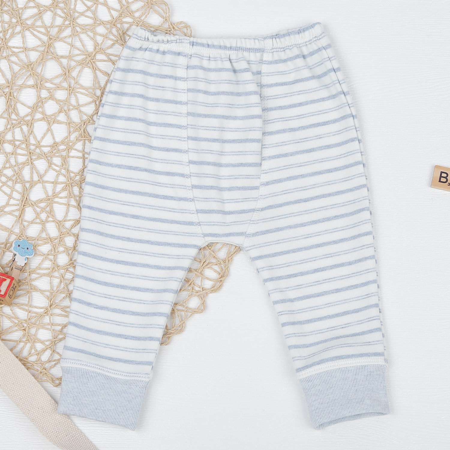 Bộ quần áo dài tay bé trai cài lệch kẻ xanh ND22D hình 6