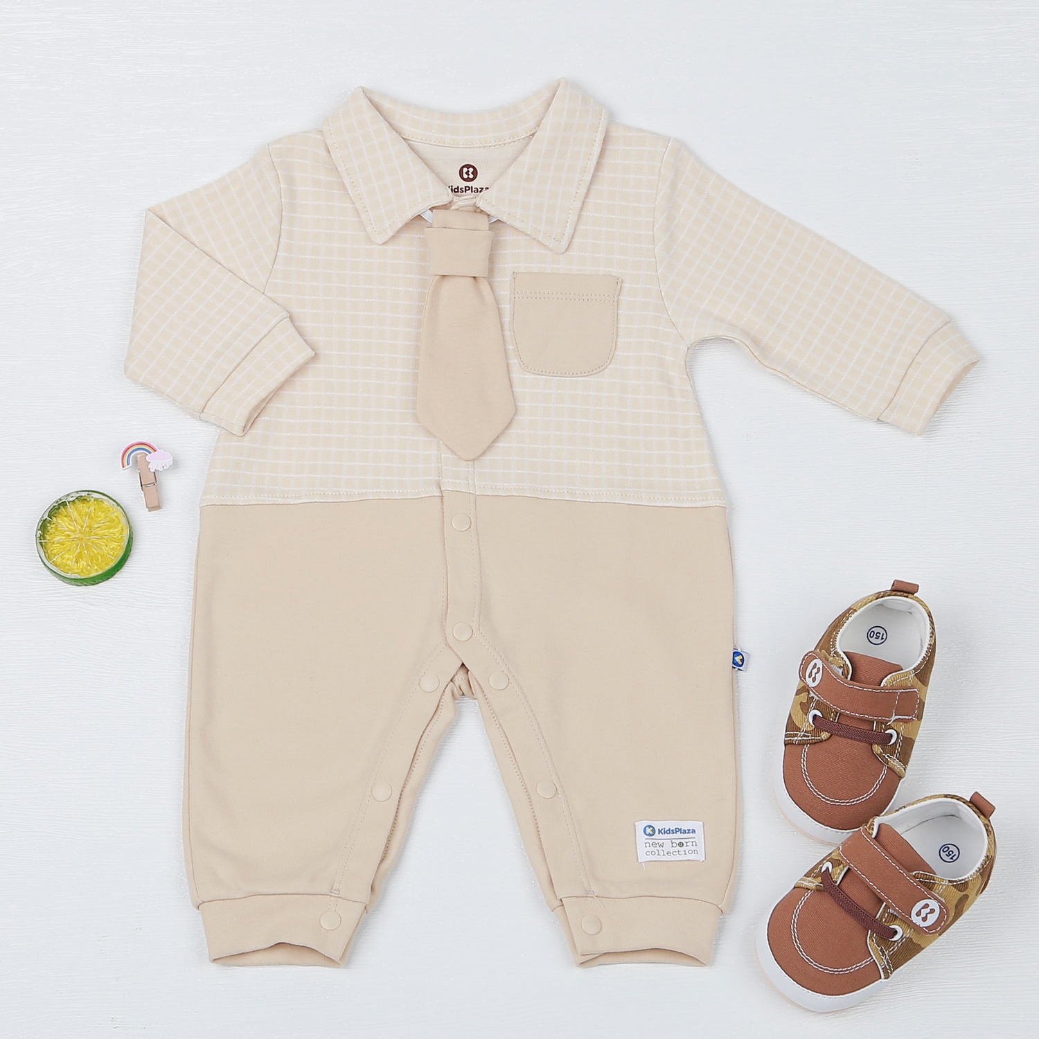 Body bé trai KidsPlaza cà vạt caro HN22D (Be) hình 1