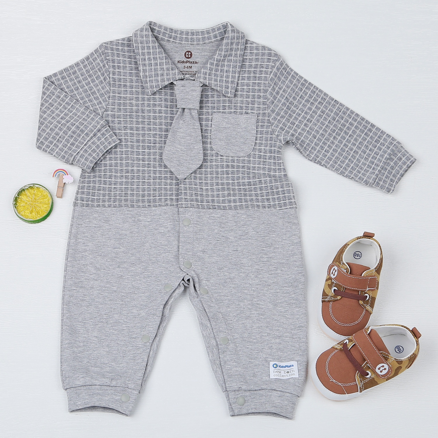 Body bé trai KidsPlaza cà vạt caro HN22D (Xám) hình 1