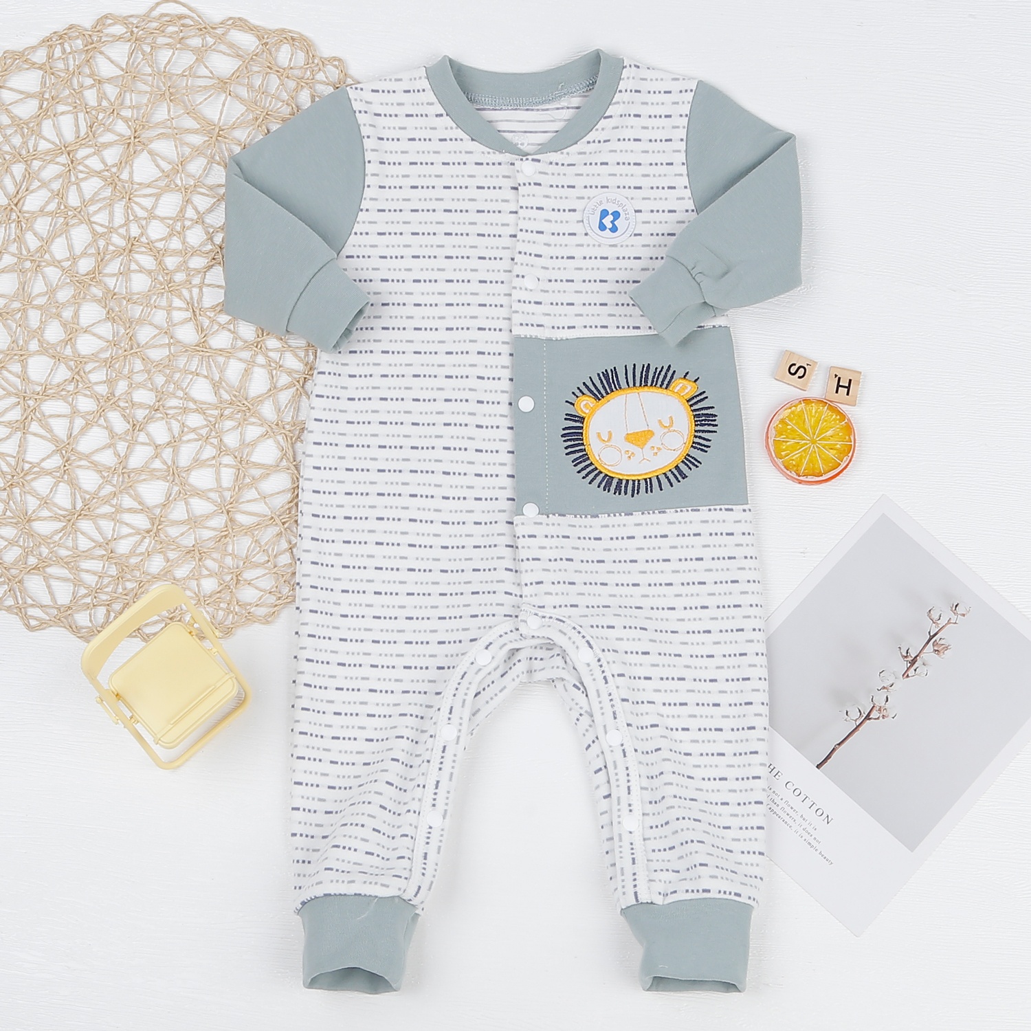 Body bé trai dài tay kẻ nét đứt KidsPlaza ND22D (Xanh ngọc)  hình 1