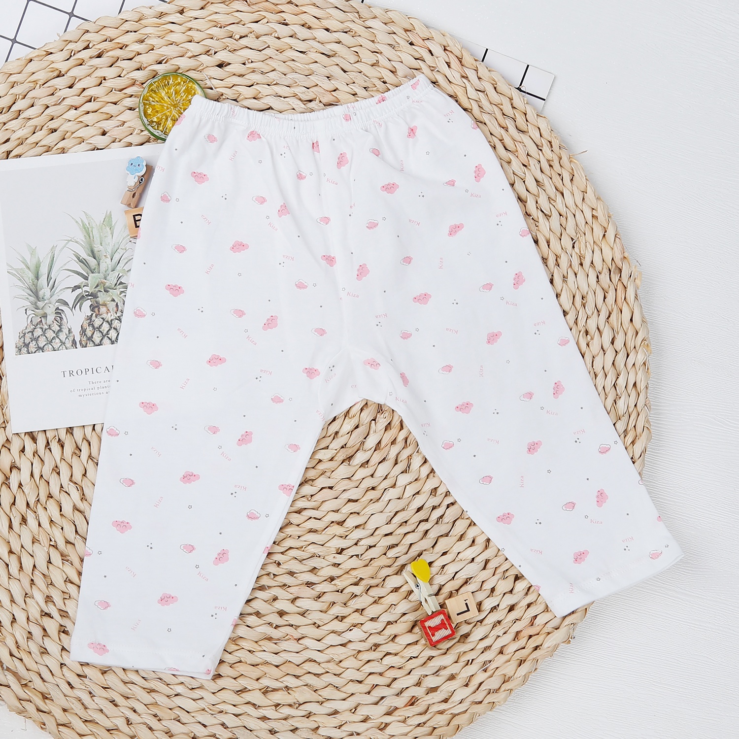 Quần dài sơ sinh Kiza in đám mây (Trắng hồng) hình 1