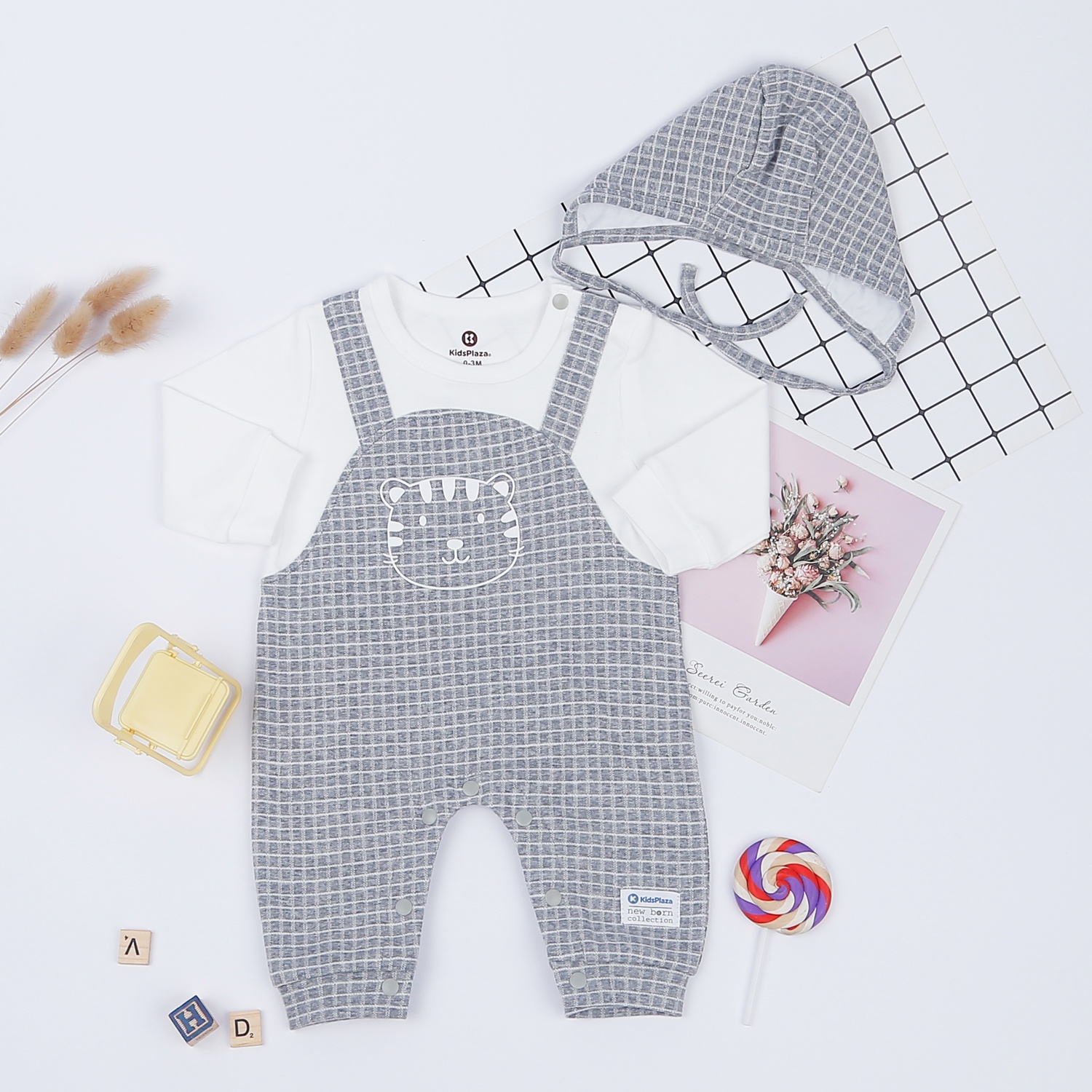 Set body bé trai KidsPlaza in hổ HN22D (Trắng kẻ xám) hình 1