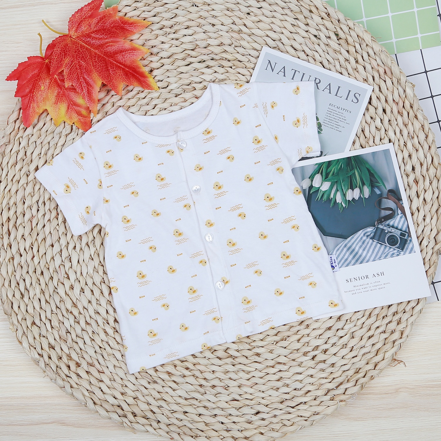 Áo sơ sinh cộc tay Kiza in gà BA22 (Trắng - vàng)  hình 1