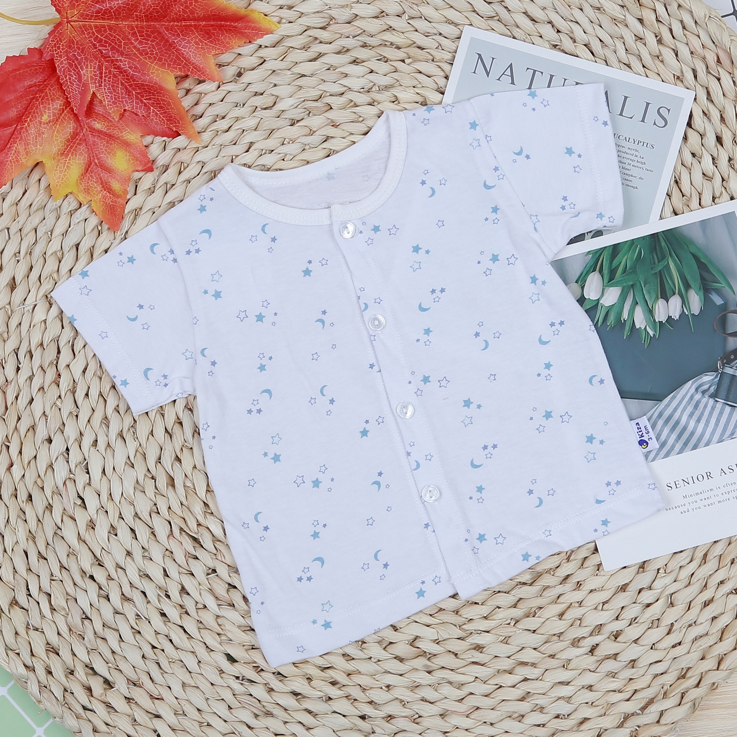 Áo sơ sinh cộc tay Kiza in trăng sao BA22 hình 1