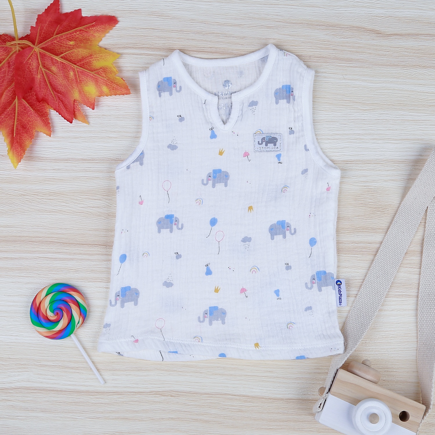 Bộ ba lỗ xô bé trai in voi KidsPlaza trắng xanh M21H hình 2