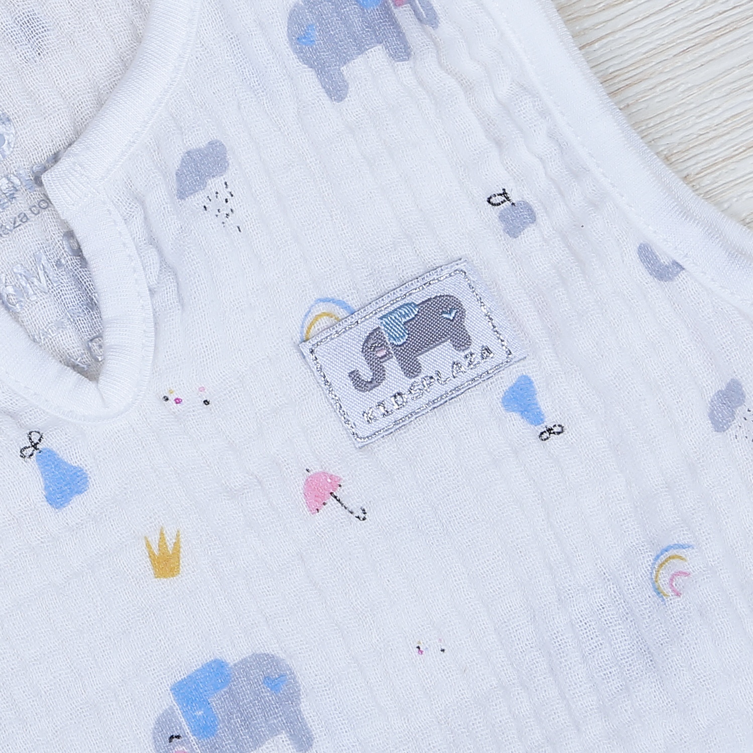 Bộ ba lỗ xô bé trai in voi KidsPlaza trắng xanh M21H hình 3