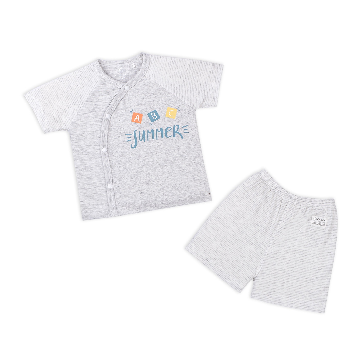 Bộ bé trai cộc tay cài lệch Otis kẻ ghi KidsPlaza ND22H (Ghi) hình 1