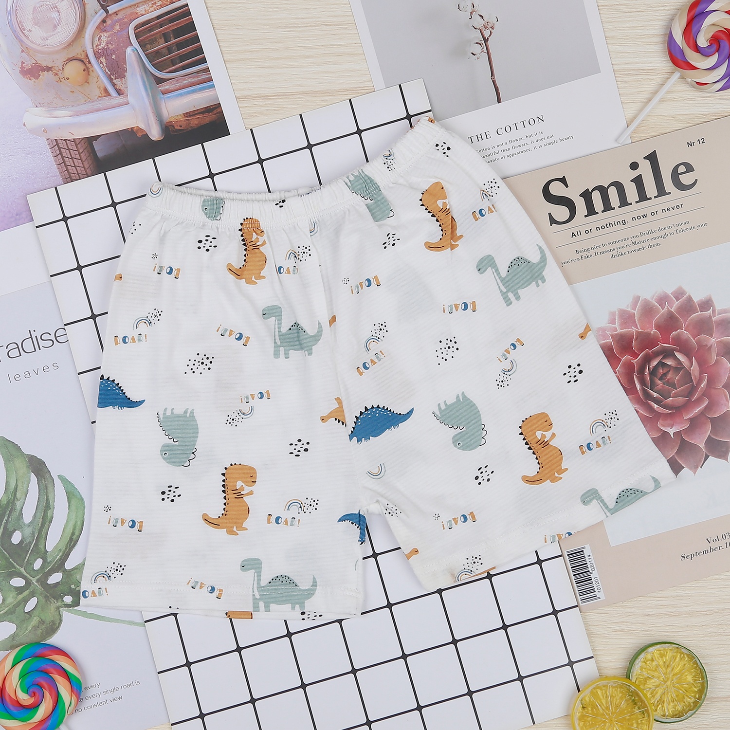 Bộ quần áo bé trai cộc tay KidsPlaza kẻ in khủng long M22H hình 6