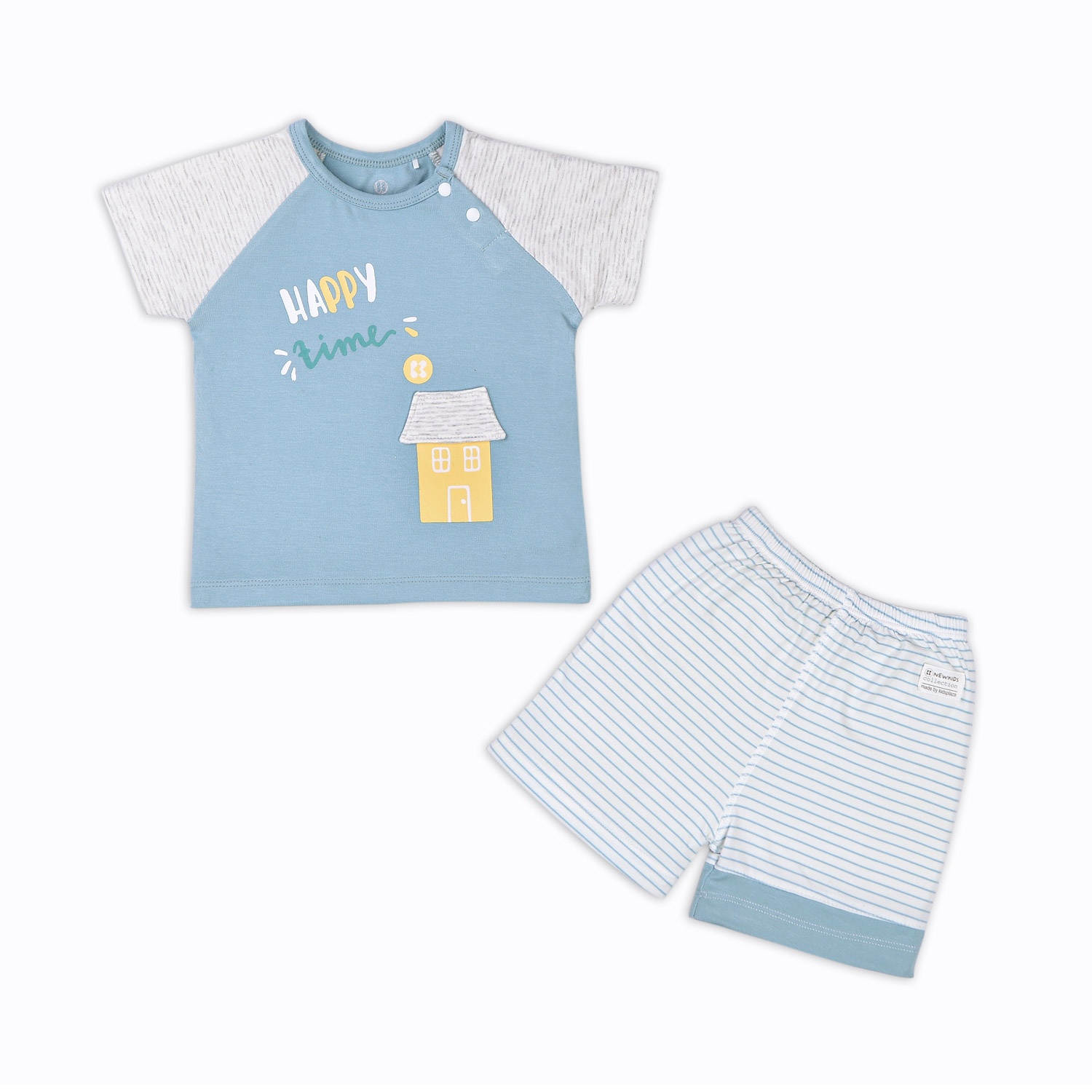 Bộ cộc bé trai cài vai Otis xanh kẻ ghi KidsPlaza ND22H hình 1