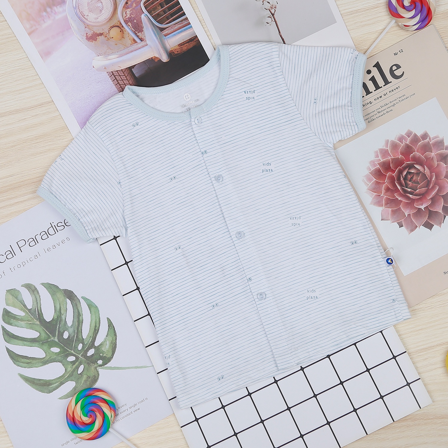 Bộ quần áo cộc kẻ cài giữa KidsPlaza NBA22 (xanh) hình 2