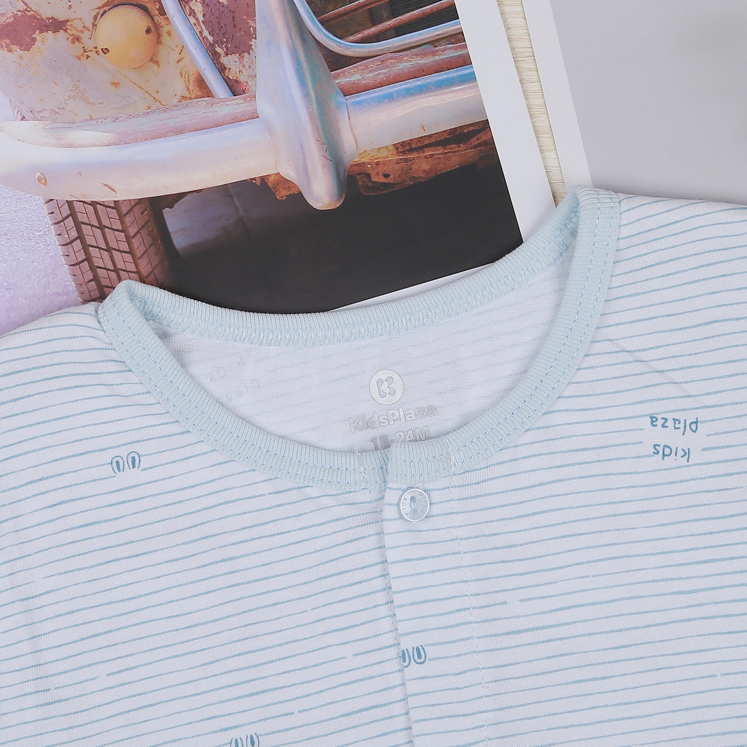 Bộ quần áo cộc kẻ cài giữa KidsPlaza NBA22 (xanh) hình 3