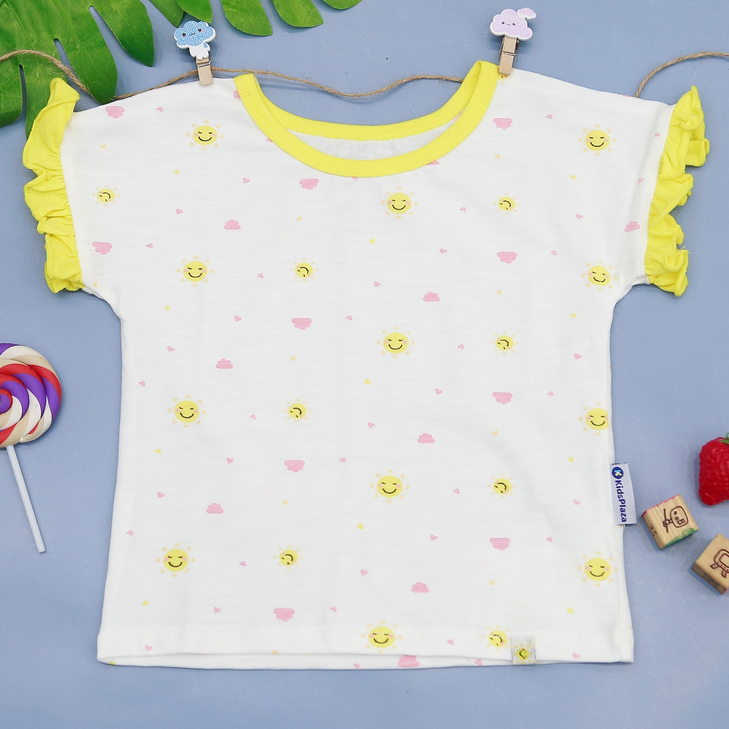 Bộ cộc tay bé gái in hình bông hoa KidsPlaza M21H (Vàng) hình 2